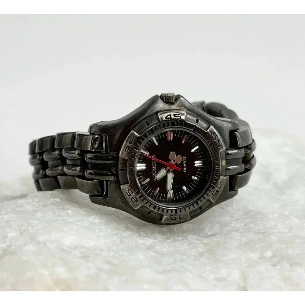 Vintage Dark Silver Toned Rumours Men's Chainlink Glow in the Dark Wristwatch